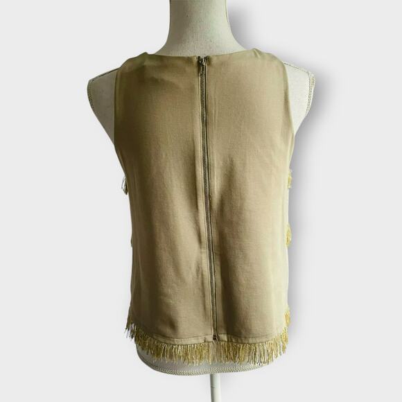Sunday in Brooklyn Gold Fringe Crop Top Sleeveless Relaxed Fit Tweed Wool Size S - Picture 4 of 9